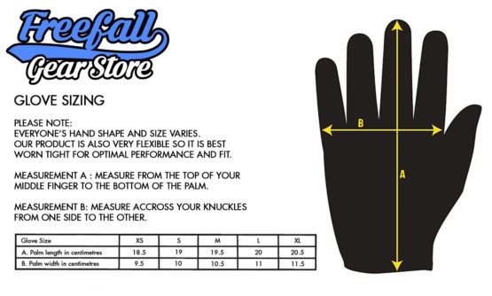 Freefall Gear Store Skydiving gloves size chart