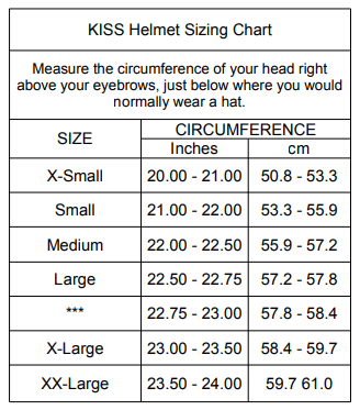 Square1 Kiss Helmet size guide