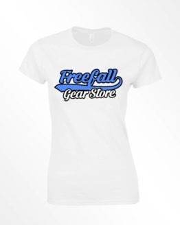 Womens Freefall gear store text logo tee white